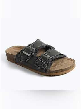 SuperCush Chloe Frayed Two Strap Footbed Sandal in Charcoal size 8